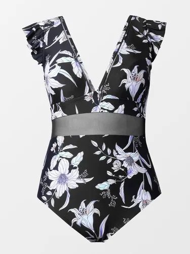 Vista 5 de CUPSHE Traje de baño de una pieza para mujer, talla grande, cuello en V, con volantes y malla