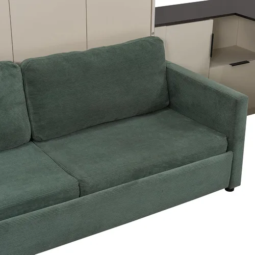 Vista 6 de Cama Murphy de Pared Tamaño Queen con Escritorio en Forma de L, Sofá de 2 Asientos y Luz, Marco de Cama Murphy Tradicional de Madera Maciza