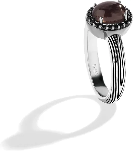 Vista 3 de Jewelili Star Wars Fine Jewelry Ewok Anillo para mujer de 16 qt. Tw. diamantes negros, cuarzo ahumado, plata de ley con rodio negro