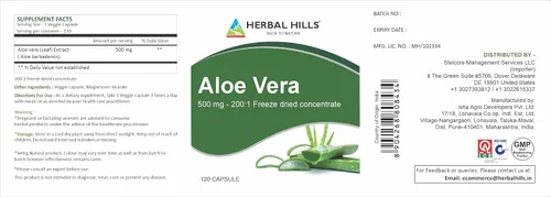 Vista 4 de HERBAL HILLS Cápsulas de aloe vera (Aloe barbadensis) 120 cápsulas (500 mg) Suplemento de polvo liofilizado de aloe puro, alta concentración
