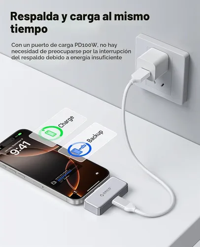 Vista 3 de ORICO FlashPod 64GB SSD portátil de aleación de aluminio con carga rápida PD de 100W, diseño de conexión directa, unidad de estado sólido externa