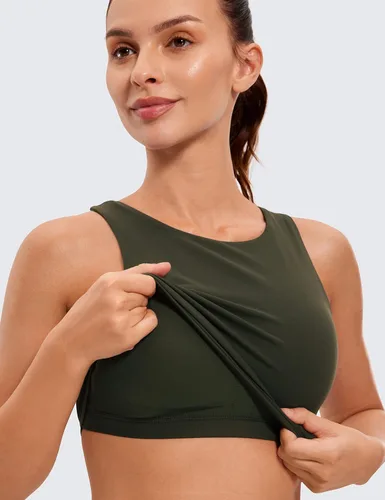 Vista 5 de CRZ YOGA Butterluxe - Brasier deportivo de cuello alto y espalda cruzada para mujer, camiseta corta acolchada para entrenamiento con brasier