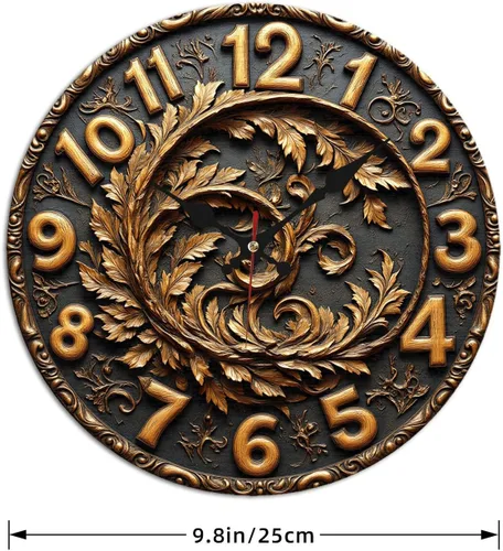 Vista 4 de Reloj de pared de madera con corona de hojas con acabado en bronce 9.8x9.8 in