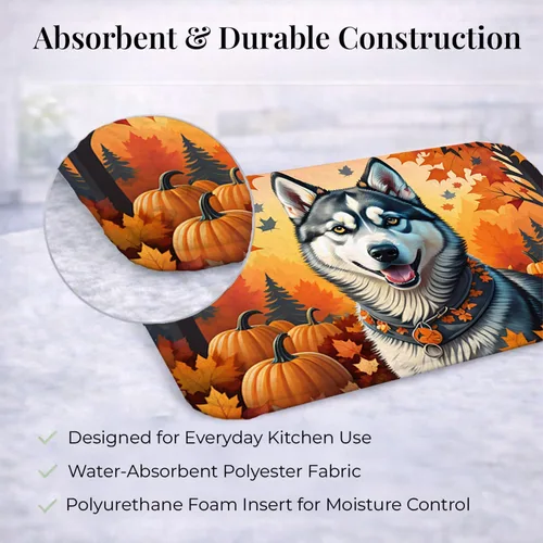 Vista 6 de Caroline's Treasures DAC1074DDM - Tapete de secado de platos de otoño siberiano Husky absorbente, tapete para secar platos para encimera de cocina