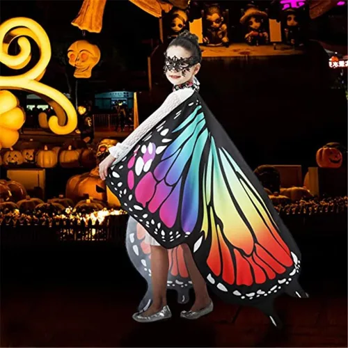 Vista 6 de Alas de mariposa para niñas y niños disfraz de Halloween chal de hadas festival vestido fiesta