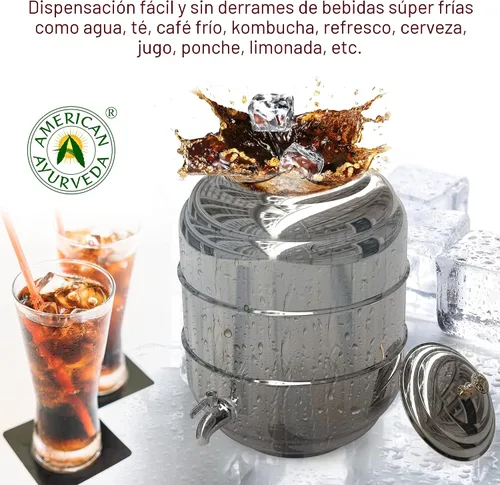 Vista 3 de Dispensador de bebidas de 5 galones de acero inoxidable para encimera con llave de grifo, asa y tapa para dispensar agua fría, bebidas, té