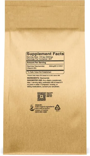Vista 2 de Ingredientes Originales Puros Niacinamida (454g) Vitamina B3, Sin Enrojecimiento, Sin Gluten