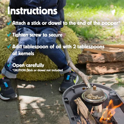 Vista 3 de Kikkerland Huckleberry - Cesta portátil para hacer palomitas de maíz, ideal para senderismo, campamento o cocina en el patio trasero