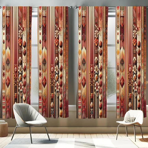 Vista 43 de Ambesonne Paquete de 2 cortinas para ventana con estampado de hojas, arte botánico con hojas, mosaico, detalles cuadrados cúbicos, naturaleza