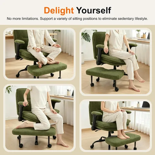 Vista 3 de IWMH Silla de oficina con patas cruzadas con reposabrazos abatibles para Verde