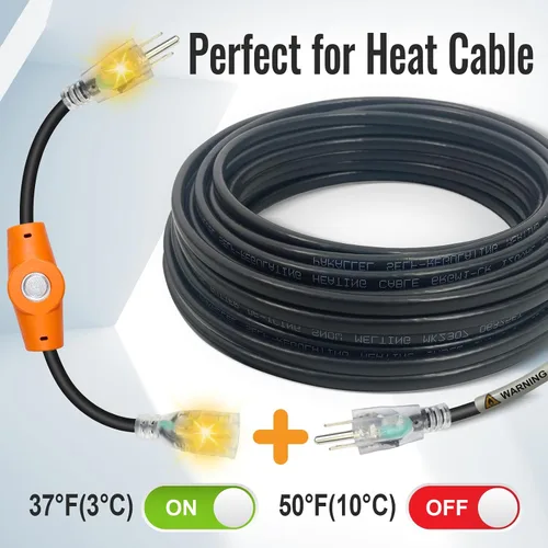 Vista 5 de MAXKOSKO 1 unidad de 120V 15A Cable de extensión controlado por temperatura, controlador de cable calefactor, salida controlada por termostato Auto