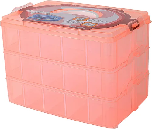 Vista 4 de Sooyee Organizador de almacenamiento para manualidades, funda de ruedas calientes, caja de costura, caja organizadora de plástico de 3 niveles