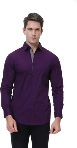 Vista 4 de SAMERM Camisa de vestir para hombre, ajuste regular, manga larga, con botones, para hombre (S-2XL)