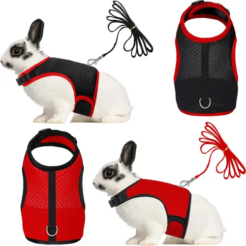 Vista 4 de SATINIOR Arnés de conejo con correa, lindo chaleco de malla transpirable con hebilla ajustable para gatitos, cachorros, mascotas pequeñas