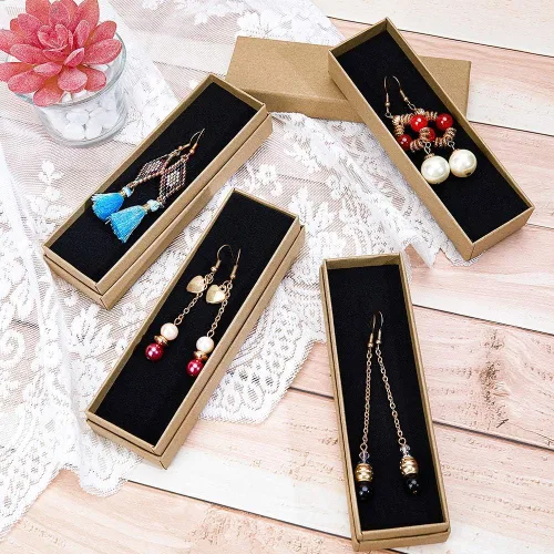 Vista 2 de PH PandaHall Paquete de 20 cajas de regalo de joyería, collar, pulsera, caja de papel kraft rectangular con esponja para vender cumpleaños, Navidad
