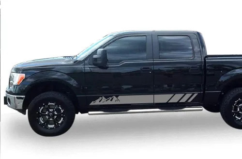 Vista 10 de Bubbles Designs Adhesivos de rayas de montaña Compatibles con Ford F150 de todas las generaciones (2900B) - Vinilo negro con acabado metálico