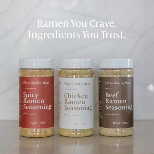 Vista 6 de Clean Monday Meals Paquete de condimentos para pollo, carne de res y ramen picante Sin gluten, sin lácteos, sin OMG Paquete de trío para fideos