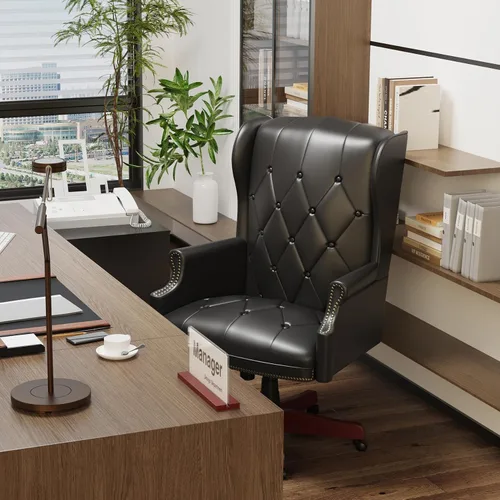 Vista 7 de Silla de oficina ejecutiva de cuero negro con respaldo alto, 330 libras, diseño ergonómico grueso, asiento y respaldo acolchado grueso silla