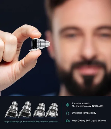 Vista 4 de Tapones para oídos de alta fidelidad para conciertos, tapones reutilizables para músicos, protección auditiva con tecnología de filtro avanzado