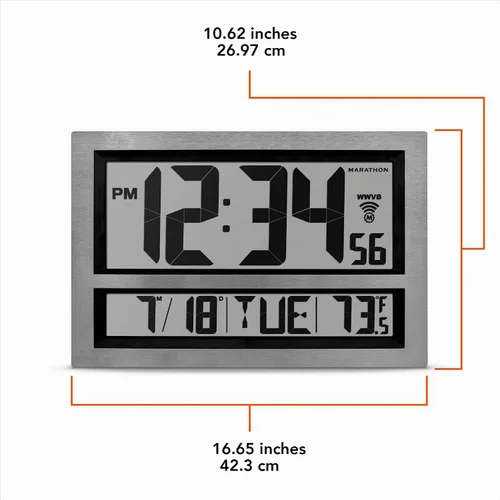 Vista 5 de Reloj MARATHON, modelo CL030025 Jumbo Atomic, de pared, con configuración y ajustes automáticos, con soporte y baterías incluidos