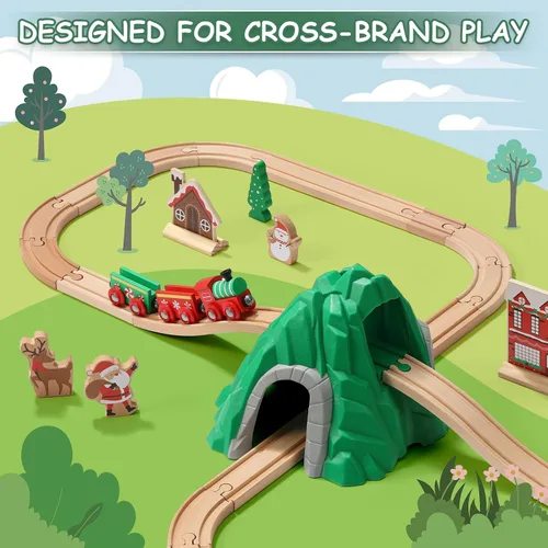 Vista 6 de SainSmart Jr. Juego de tren de madera de 50 piezas, tren de juguete con exquisita caja, juego de pista de tren de madera apto para las principales