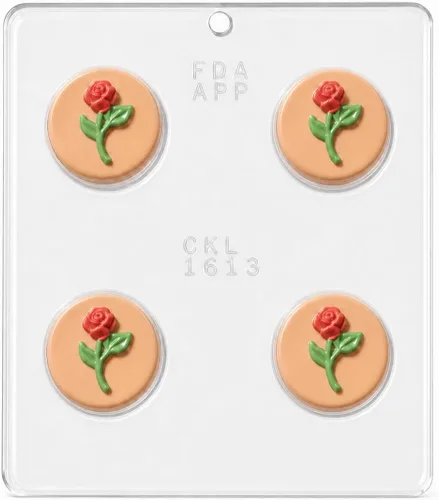 Vista 3 de Rose Bud Cookie Sandwich Chocolate Candy Mold 1613 4 cavidades