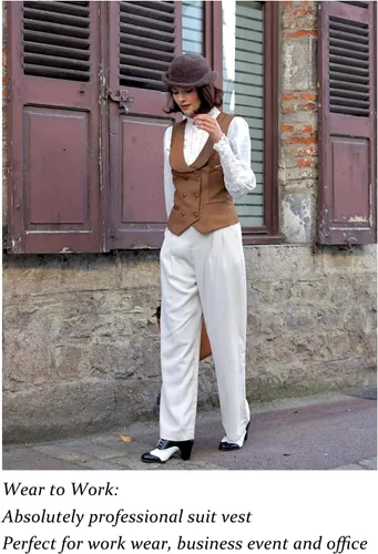 Vista 6 de Belle Poque Chaleco de doble botonadura para mujer, chaleco vintage con cuello de solapa y 2 bolsillos