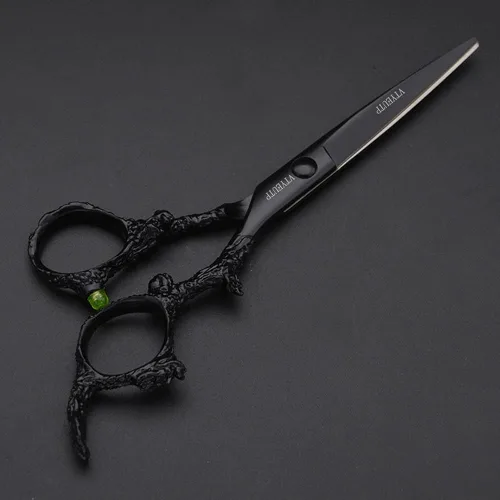 Vista 2 de Tijeras profesionales de corte de pelo de 6.0 pulgadas, mango de dragón negro 440C, tijeras de corte de peluquería, perfectas para peluquería y uso