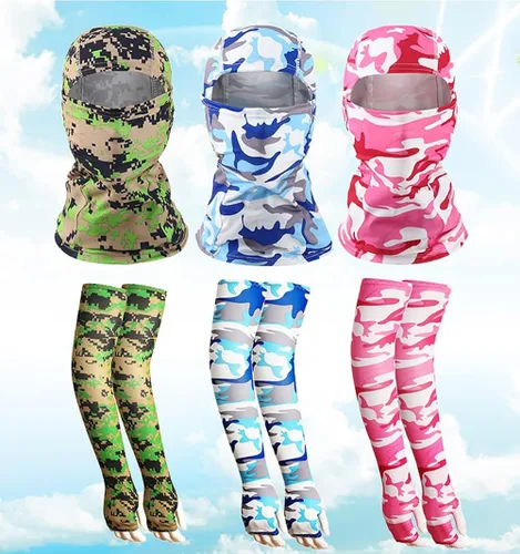 Vista 3 de Summer Balaclava Face Mask Windproof Gaiter Summer Cooling Neck Gaiter and Ice Silk Cooling Arm Sleeves with Thumb Holes