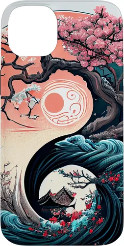 Vista 14 de Funda para iPhone 11 Pro Max Yin Yang Cherry Blossom Bonsái y Great Wave