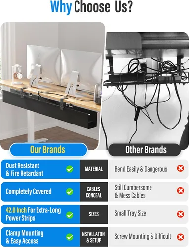 Vista 7 de Cinati - Bandeja grande de organización de cables para debajo del escritorio, organizador de cables para debajo del escritorio, sin taladros, Negro