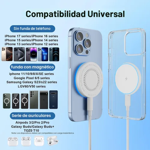 Vista 7 de MagSafe Charger 2 Pack Magnetic Wireless Charger Fast Charging Pad Dos cables USB-C y dos adaptadores USB-A, compatibles con iPhone Blanco