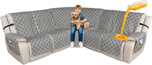 Vista 13 de ALIECOM Fundas de sofá modular reclinable en forma de L, 100% impermeables, fundas para sofá seccional, fundas lavables con estampado, protector
