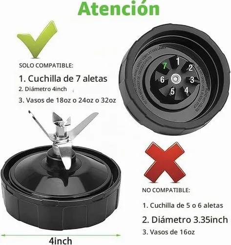Vista 2 de Piezas de repuesto para licuadora Ninja, conjunto de cuchilla extractora de 7 aletas, compatible con Ninja Blenders Auto iQ BL480 BL482 BL642 BL682