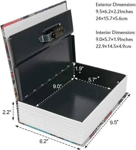 Vista 4 de KYODOLED - Caja fuerte con forma de libro, con cerradura de combinación, caja portátil de seguridad secreta, para ocultar dinero, metálica