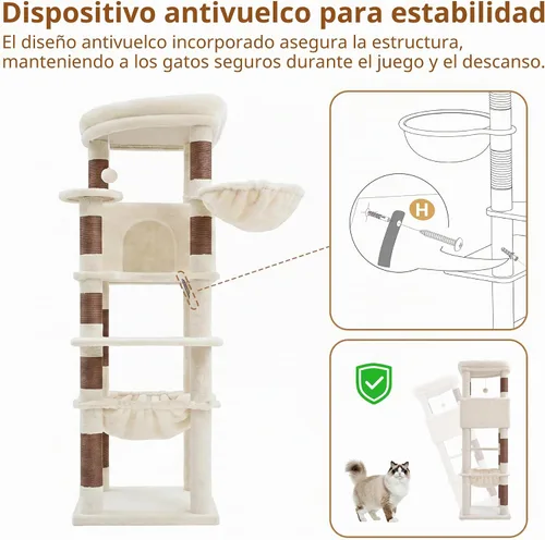 Vista 6 de Heybly Árbol de esquina para gatos de 53.1" para gatos grandes - Juego Beige