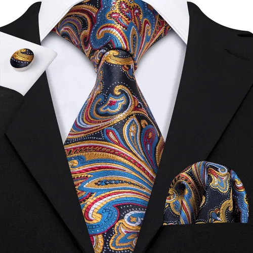 Vista 185 de Barry.Wang - Juego de corbata de seda para hombre, diseño de cachemira, pañuelo y gemelos de bolsillo