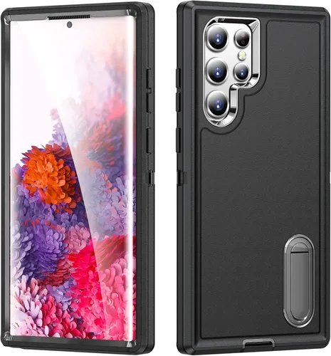 Vista 9 de Funda para Samsung Galaxy S22 Ultra con función atril de 3 capas de grado militar, funda protectora de silicona resistente a prueba de golpes