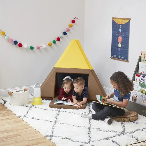 Vista 9 de ECR4Kids SoftZone - Tapete de juego para campamento, canoa y secadora, tapete de juego para niños, color chocolate/amarillo