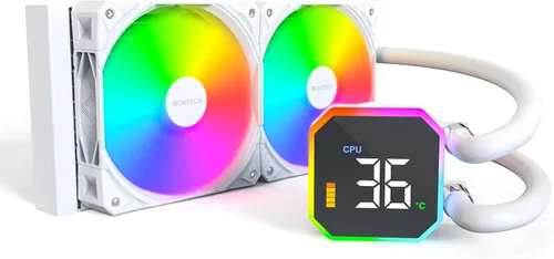 Vista 10 de MONTECH HyperFlow Digital 240 - Enfriador líquido de CPU, AIO de 9.449 in con bomba de 3100 RPM, 2 ventiladores E28 ARGB de 4.724 in, pantalla