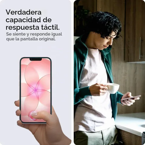 Vista 4 de Spigen Protector de pantalla de vidrio templado [GlasTR EZ FIT] diseñado para iPhone 14/iPhone 13 Pro/iPhone 13 [protección de sensor/ paquete de 2]
