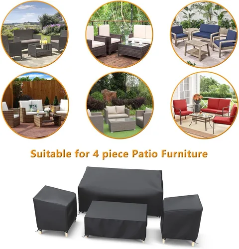 Vista 5 de STARTWO Outdoor Furniture Cover Waterproof, Patio Furniture Covers 4 Piece Set 600D Heavy Duty for Chairs, Couch, Table Coffee, Black