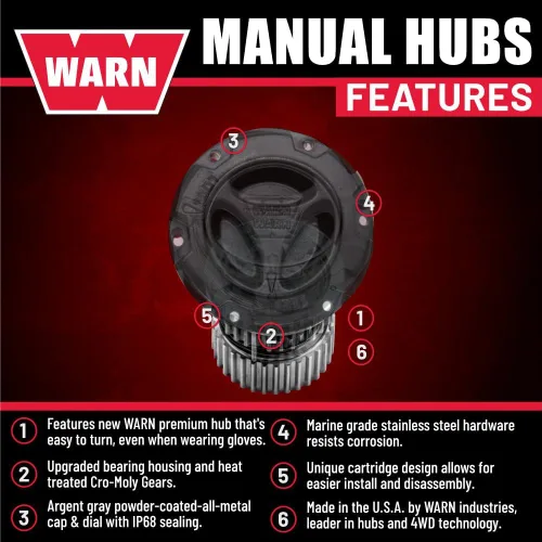 Vista 6 de WARN Bujes de bloqueo manual negros premium 35 Spline para Ford Super Duty 05-26 Ford F‑250/F‑350/F‑450/F‑550, negro con recubrimiento en polvo