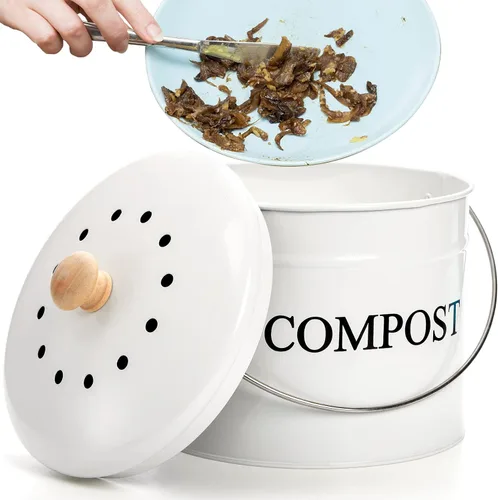 Vista 4 de AVLA Contenedor de compostaje para encimera de cocina, cubo de compostador de 1 galón, cubo de compostaje de residuos de alimentos, contenedor
