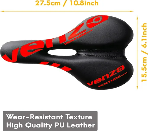 Vista 2 de Venzo Cómodo asiento de sillín de bicicleta para MTB, carretera, ejercicio, trekking, plegable, híbrido y crucero - asiento de sillín XC - rojo