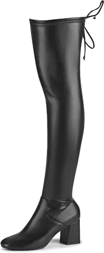 Vista 7 de CAMSSOO Botas altas hasta el muslo para mujer, botas de tacón por encima de la rodilla, de moda, sexy, de invierno, tacón bajo y grueso, botas hasta