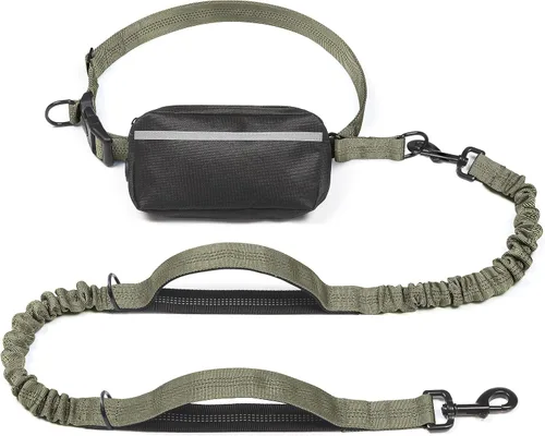 Vista 22 de iYoShop Correa de perro manos libres con bolsa con cierre, dobles asas acolchadas y elástica duradera para caminar, trotar y correr con tu perro
