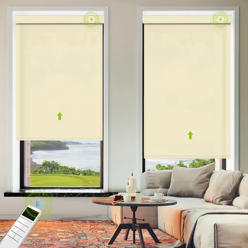 Vista 7 de Persianas blackout enrollables personalizadas simples y elegantes, para ventanas, puertas, puertas francesas, ahorro de energía, protección UV Beige