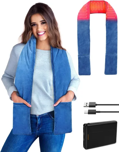 Vista 8 de Almohadilla térmica para el cuello Bufanda térmica para aliviar el dolor, envoltura térmica con banco de energía de 5000mAh, soporte térmico Negro