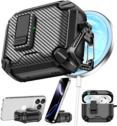 Vista 50 de Pohgelan - Funda compatible con AirPods Pro 2ª/1ª (verde) Cerradura magnética automática con kit de limpieza, compatible con Magsafe
